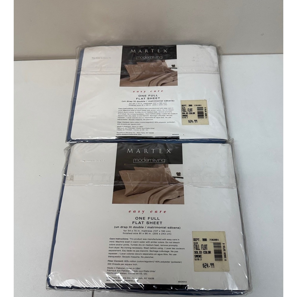 Martex Modern Living Full Flat Sheet 300 TC Blue Cotton Rich Set of 2 New - Picture 3 of 7